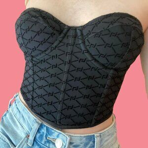 ✨Sculpt & Slay: Primark Black Geometric Strapless Corset Top (32C)